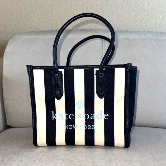 kate spade Handbags - Kate Spade Ella Navy and Cream Striped Small Tote Bag